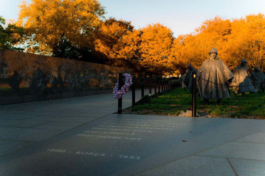 Shot of Korean War Memorial in Fall 