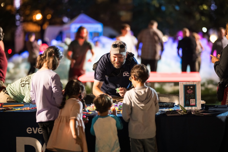 Families and children take part in hands-on activities during DC’s Art All Night festival.