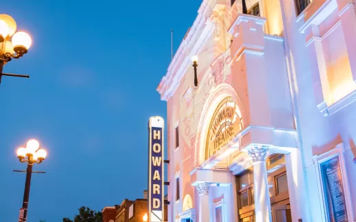 Howard Theatre lite up at night