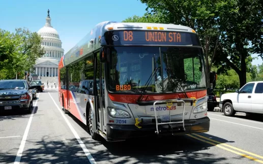 Washington, DC Metrobus with view of United States Capitol - Ways to get around Washington, DC